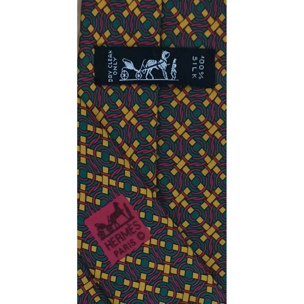 HERMÈS 7319 EA Green Geometric Silk Tie FRANCE 58”/ 3.4" EC - Picture 8 of 10